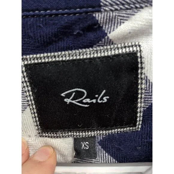 Rails Womens Flannel Shirt XS Black White Plaid Long Sleeve Casual Preppy Grunge - Picture 3 of 7